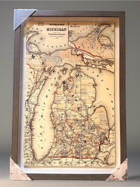 Marmont Hill Railroad Map of Michigan Framed Print - 1876 Vintage Style NEW!!